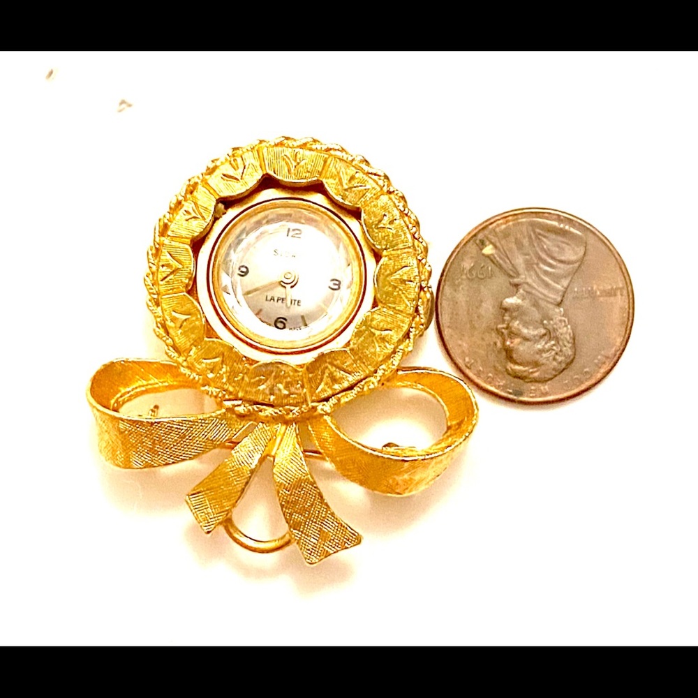 Vintage watch Pendant Brooch Necklace gold - Picture 2 of 3
